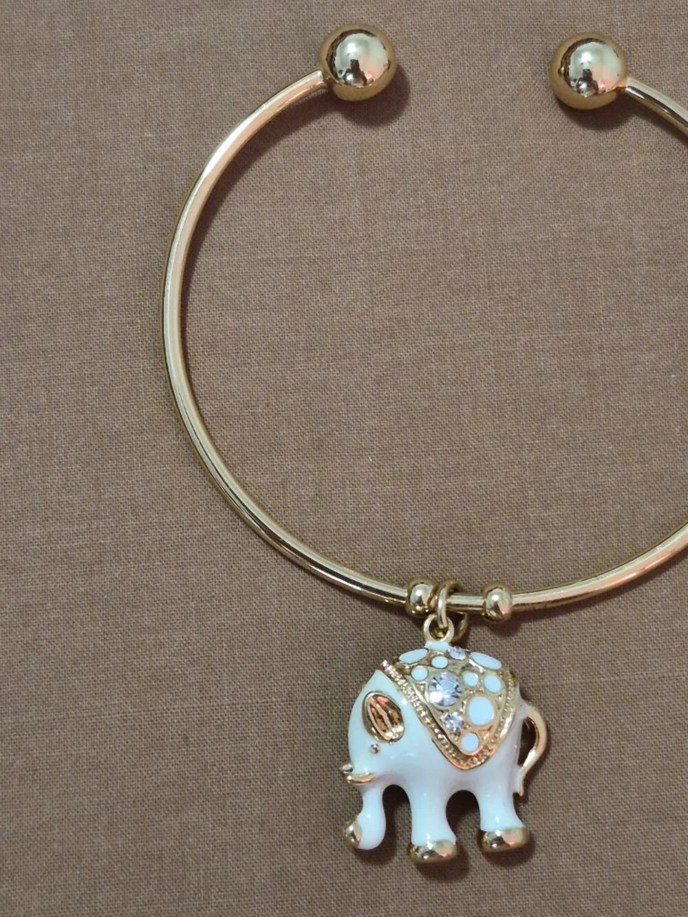 White Enamel 18K Gold Plated Swarovski Crystal Elephant Cuff Bangle Bracelet 6.5